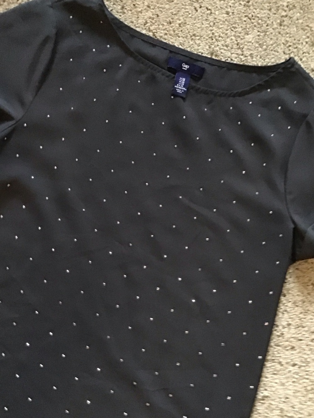 GAP Charcoal, gray Short Sleeve Blouse with Silver Dot Embellishment